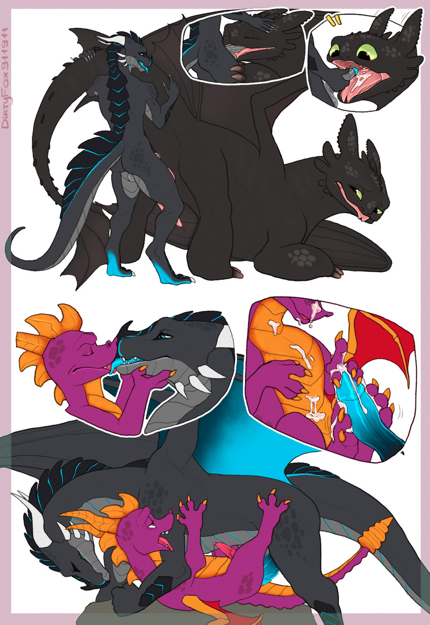 spyro, toothless, and xero (how to train your dragon and etc) created by dirtyfox911911