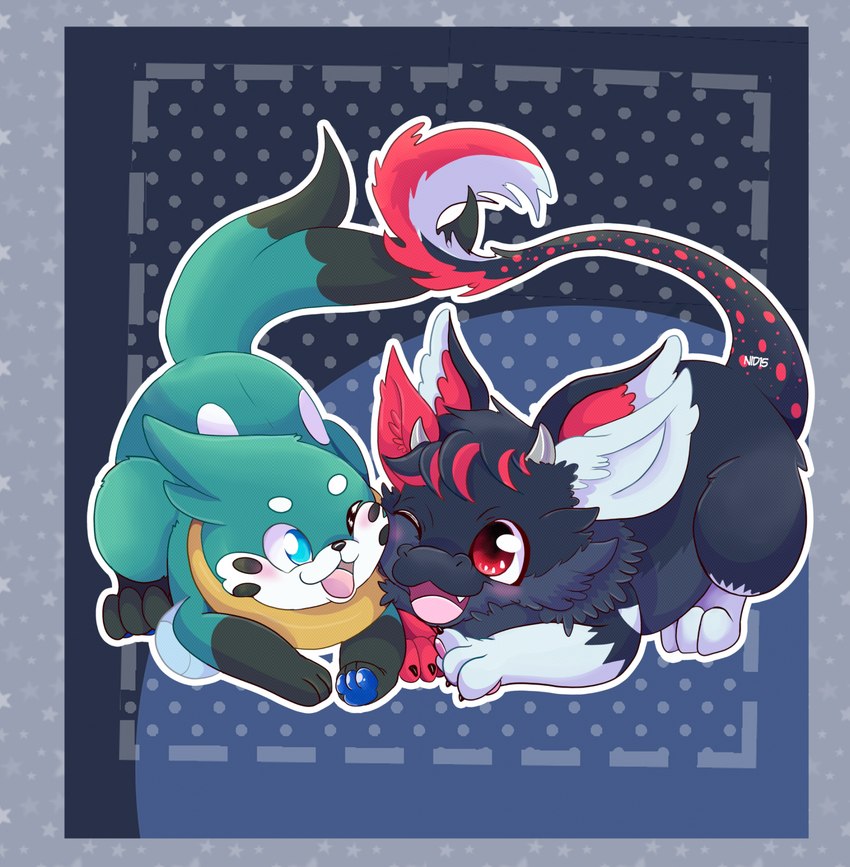 2_tails duo feral fur hair horn male male/male multi_tail multicolored_body multicolored_fur multicolored_hair multicolored_tail pawpads paws snout tail nid15 mythology nintendo pokemon mokata_(buizel) sparky_(eeveekyu) angel_dragon buizel domestic_cat dragon felid feline felis generation_4_pokemon hybrid mammal mythological_creature mythological_scalie pokemon_(species) scalie hi_res