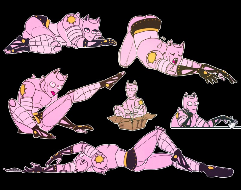 box butt clothed clothing container featureless_crotch gloves handwear male muscular muscular_humanoid muscular_male red_eyes simple_background sitting skimpy solo spikes stretching tongue tongue_out transparent_background letsdrawcats jojo's_bizarre_adventure killer_queen animal_humanoid cat_humanoid felid felid_humanoid feline feline_humanoid humanoid mammal mammal_humanoid stand_(jjba) alpha_channel meme