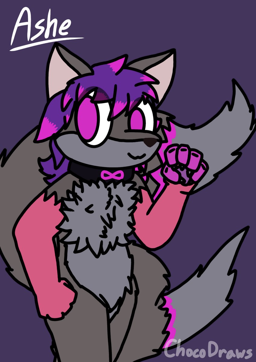 2_tails ambiguous_gender anthro collar fur grey_body grey_fur hair highlights_(coloring) infinity_symbol multi_tail multicolored_body multicolored_fur multicolored_hair multicolored_tail pink_body pink_eyes pink_fur pink_hair pink_highlights purple_hair solo symbol tail chocodraws_1273 ashe_infinity canid canine fox mammal hi_res