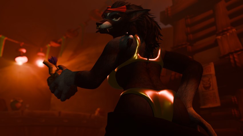anthro beverage bikini bottomwear bottomwear_down breasts clothed clothing female gold_bikini hot_spring pants pants_down partially_clothed solo swimwear teasing teasing_viewer tongue tongue_out two-piece_swimsuit water wicust blizzard_entertainment golden_week warcraft su_(wicust) canid mammal werecanid werecreature worgen 16:9 3d_(artwork) digital_media_(artwork) hi_res widescreen