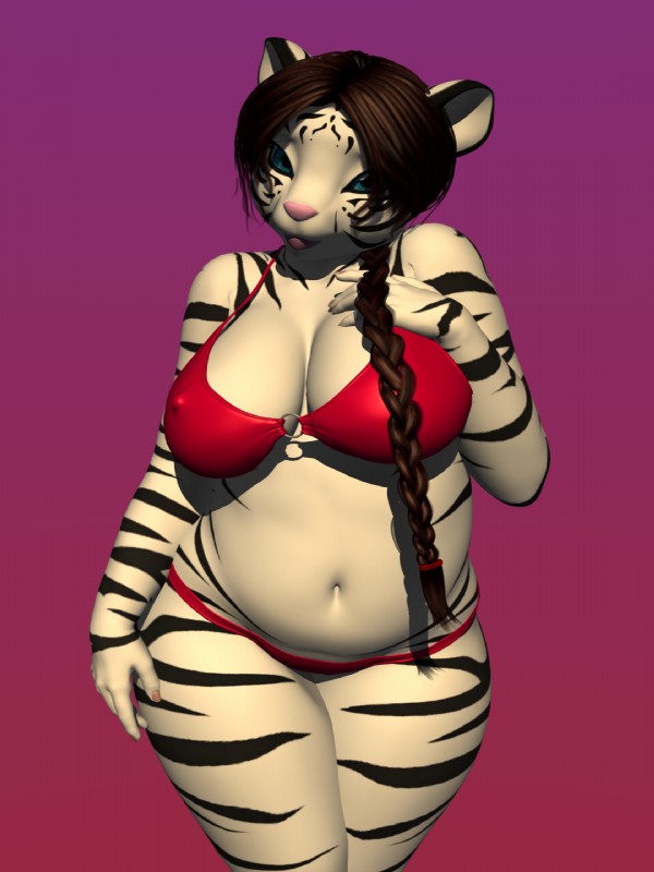 anthro belly big_breasts blue_eyes bra breasts brown_hair cleavage clothed clothing curvy_figure female fur hair lips navel nipple_outline panties slightly_chubby solo stripes thick_thighs underwear voluptuous white_body white_fur wide_hips blx24 julia felid mammal pantherine tiger 3:4 3d_(artwork) digital_media_(artwork) hi_res