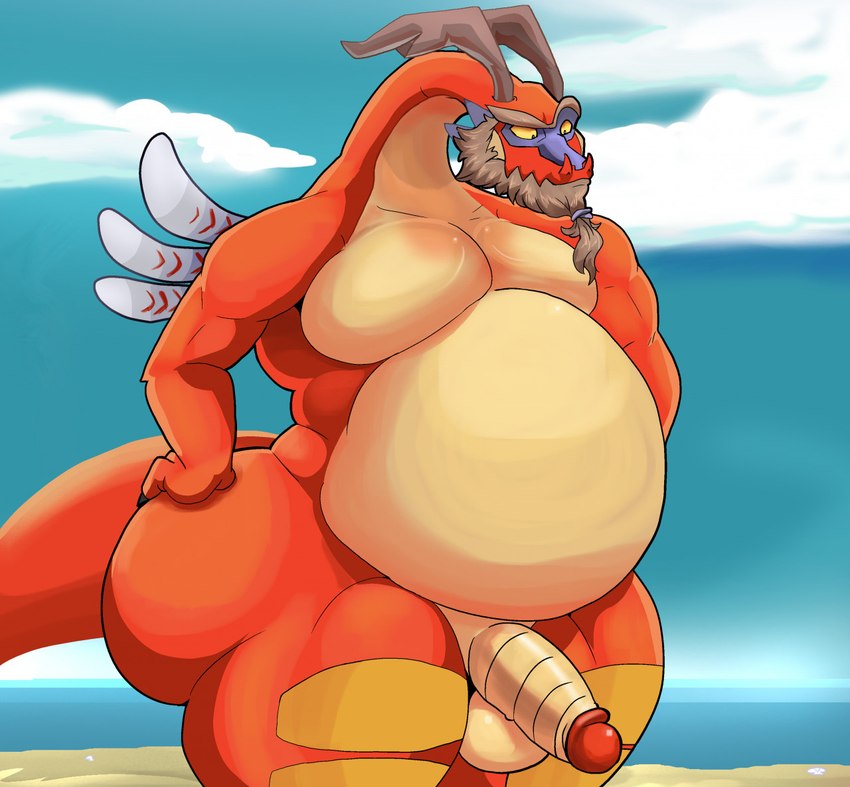 anthro balls beard belly big_belly cloud facial_hair genitals horn long_beard male mature_male nude overweight overweight_male penis solo tail wings mc_morrales mythology nintendo the_legend_of_zelda wind_waker valoo dragon mythological_creature mythological_scalie scalie