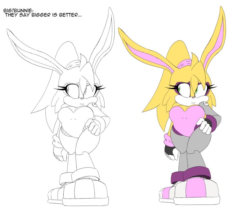 anthro clothing cybernetic_arm cybernetic_limb cybernetics female fur gloves green_eyes hair hand_on_hip handwear leotard long_ears long_hair machine ponytail shy slightly_chubby slightly_chubby_female solo text yellow_body yellow_fur raccoonshinobi archie_comics sega sonic_the_hedgehog_(archie) sonic_the_hedgehog_(comics) sonic_the_hedgehog_(series) bunnie_rabbot lagomorph leporid mammal rabbit 2016 english_text