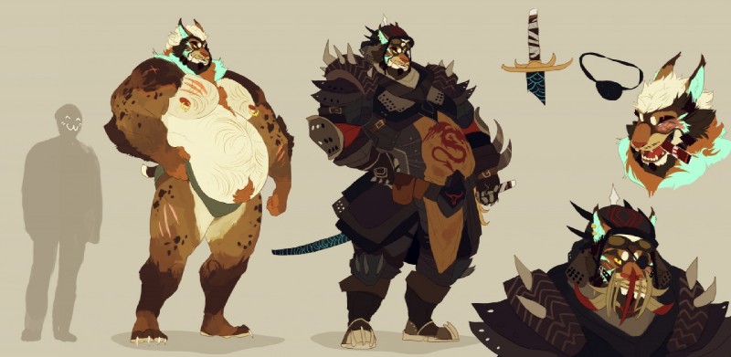 4_toes :3 anthro armor beard belly biceps big_belly biped body_hair brown_body brown_fur brown_nipples brown_nose cigar claws clothed clothing ear_piercing eye_patch eyewear facial_hair feet fur grin hair happy_trail katana looking_at_viewer male melee_weapon multicolored_body multicolored_fur musclegut muscular muscular_anthro muscular_male mustache nipple_piercing nipples open_mouth overweight overweight_anthro overweight_male pecs piercing plantigrade samurai scar simple_background smile smoking solo standing sword tan_background teeth toe_claws toes underwear warrior weapon white_body white_fur white_hair yellow_sclera vetrowolf felid feline lynx mammal 2016 digital_media_(artwork) model_sheet