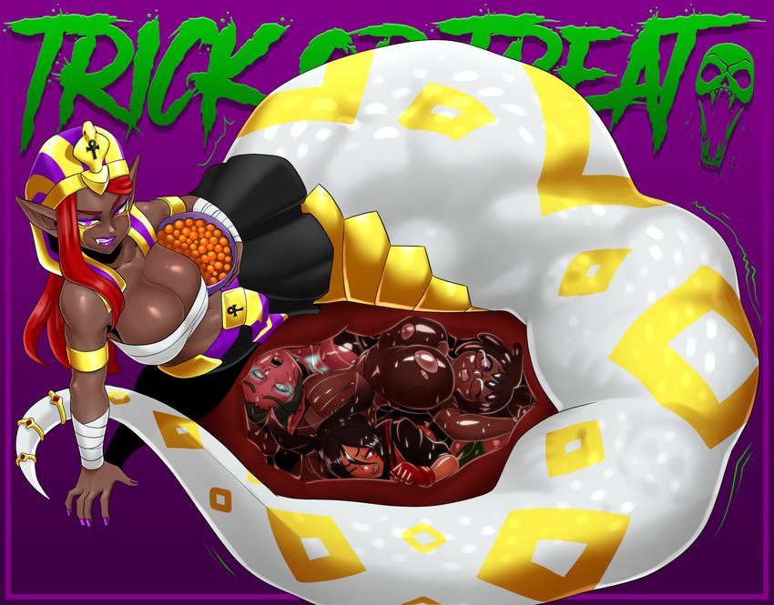 apode big_breasts bone breasts candy colored_nails death dessert fatal_vore female female/female female_pred female_prey food group hair holidays huge_breasts humanoid_pointy_ears legless lips nails pointy_ears purple_eyes purple_lips purple_nails red_hair rib_cage scales serpentine skull skull_imprint split_form vore white_body white_scales wrapped_breasts aesir_(artist) halloween draconcopode human humanoid lamia mammal reptile scalie snake hi_res