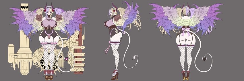 armwear big_breasts blonde_hair breasts clothed clothing feathered_wings feathers female fishnet_armwear fishnet_clothing fishnet_legwear footwear gatling_gun gun hair high_heels horn huge_breasts legwear leotard machine_gun minigun missile monster_girl_(genre) not_furry pink_eyes purple_hair ranged_weapon shoes solo spade_tail tail thick_thighs thigh_highs weapon wings naglfar eden's_ritter_grenze dulcieze_(eden's_ritter_grenze) demon demon_humanoid horned_humanoid humanoid succubus winged_humanoid 3:1 digital_media_(artwork) hi_res