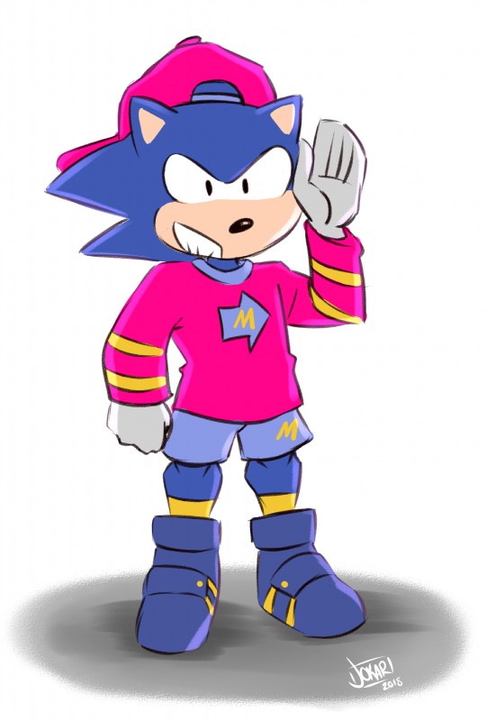 1990s_theme anthro clothed clothing male simple_background solo teeth pranky sega sonic_the_hedgehog_(series) sonic_the_hedgehog eulipotyphlan hedgehog mammal absurd_res hi_res