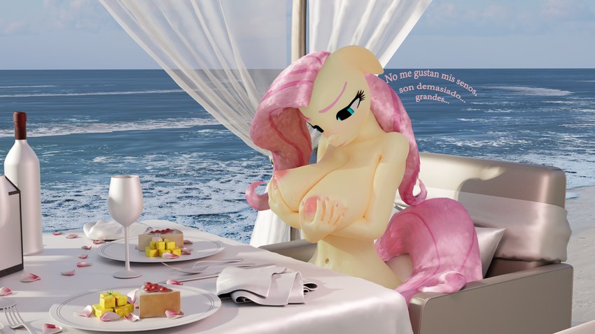 anthro anthrofied big_breasts breasts cake dessert female food holding_breast nipples nude outside solo text flutterpink_3d friendship_is_magic hasbro my_little_pony fluttershy_(mlp) equid equine mammal 16:9 3d_(artwork) 4k absurd_res digital_media_(artwork) hi_res spanish_text translated widescreen