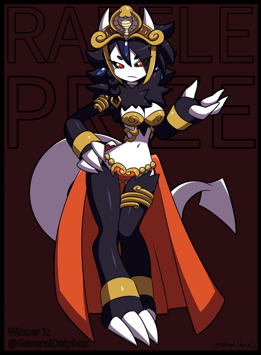 anthro big_breasts big_tail black_body black_border black_fur black_sclera border breasts claws cuff_(restraint) female fur harem_outfit horn jewelry red_eyes restraints sex_slave shackles slave solo tail unhinged-honey shantae_(series) wayforward rafel_the_pure demon absurd_res hi_res