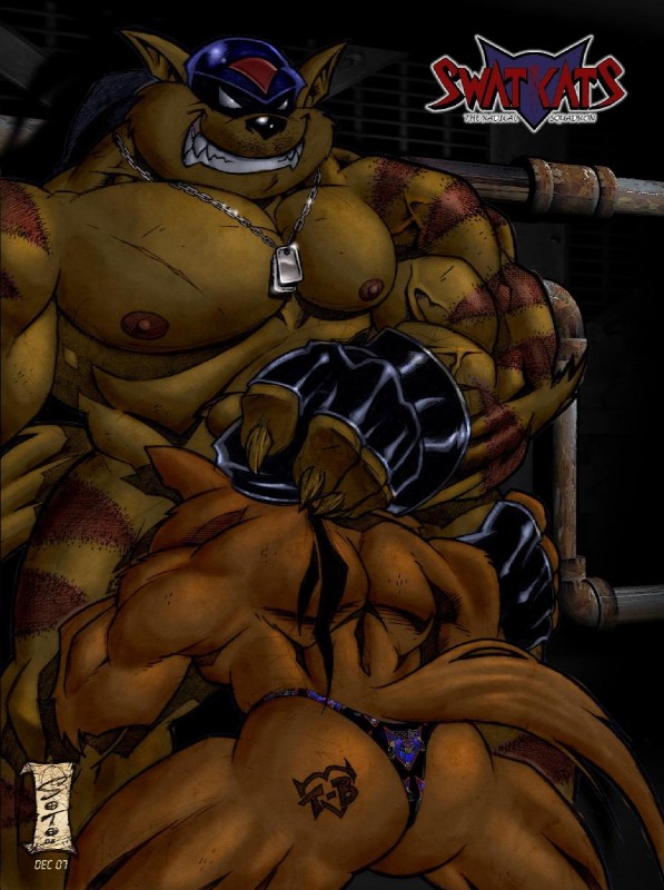 abs anthro biceps big_butt big_muscles bottomless butt clothed clothing dog_tags duo fangs fellatio forced fur gloves grin hand_on_head handwear head_grab head_in_crotch implied_oral implied_rape larger_male looking_pleasured male male/male male_penetrated male_penetrating male_penetrating_male mask muscular muscular_male nipples nude oral pecs penetration penile sex size_difference smaller_male smile sucking tattoo teeth thong topless underwear vein hellboysoto hanna-barbera swat_kats chance_furlong jake_clawson razor_(swat_kats) domestic_cat felid feline felis mammal 2007 hi_res