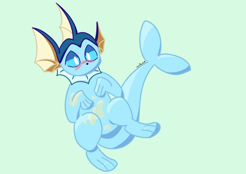 blush bodily_fluids genital_fluids male solo translucent translucent_body urine watersports cerealbowlsystem nintendo pokemon eeveelution generation_1_pokemon pokemon_(species) vaporeon absurd_res hi_res