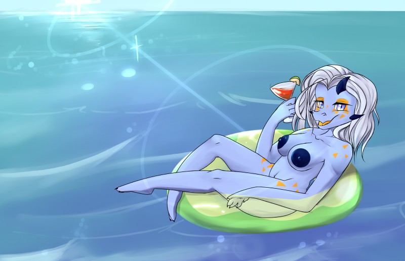 alcohol anthro beach beverage bikini blue_body blue_nipples blue_skin breasts clothed clothing female floaty hair looking_at_viewer nipples nude outside plantigrade sea seaside sky smile solo sunny swimwear two-piece_swimsuit water white_hair sinna_roll mythology rose_sunsprite dragon mythological_creature mythological_scalie scalie 2020 absurd_res digital_media_(artwork) hi_res