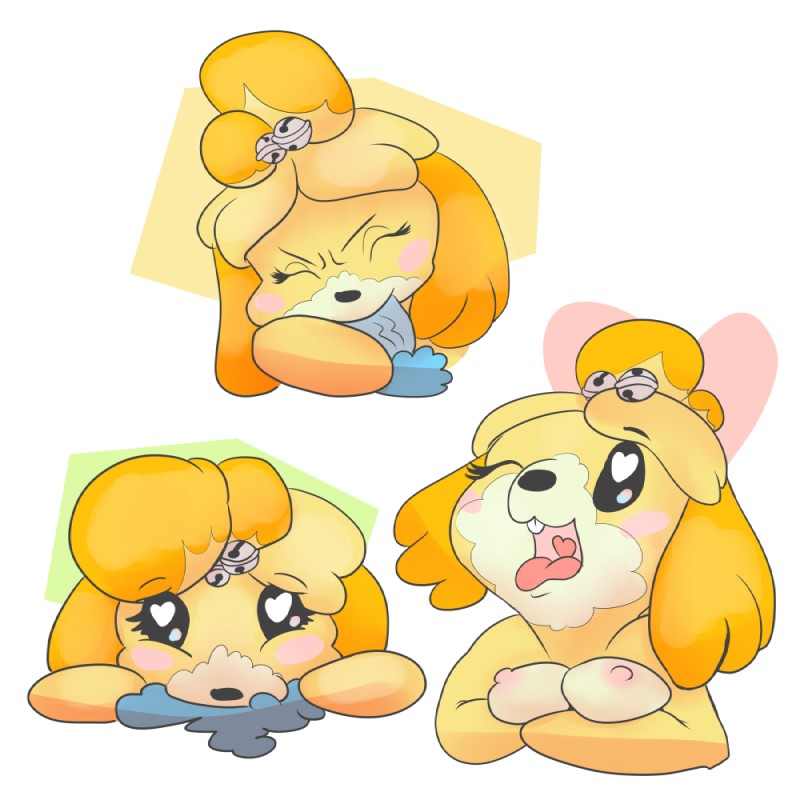 anthro balls blush breasts duo fellatio female fur genitals male male/female nipples open_mouth oral penile penis sex simple_background smile yellow_body yellow_fur eeekay animal_crossing nintendo isabelle_(animal_crossing) canid canine canis domestic_dog mammal shih_tzu toy_dog 1:1 2016