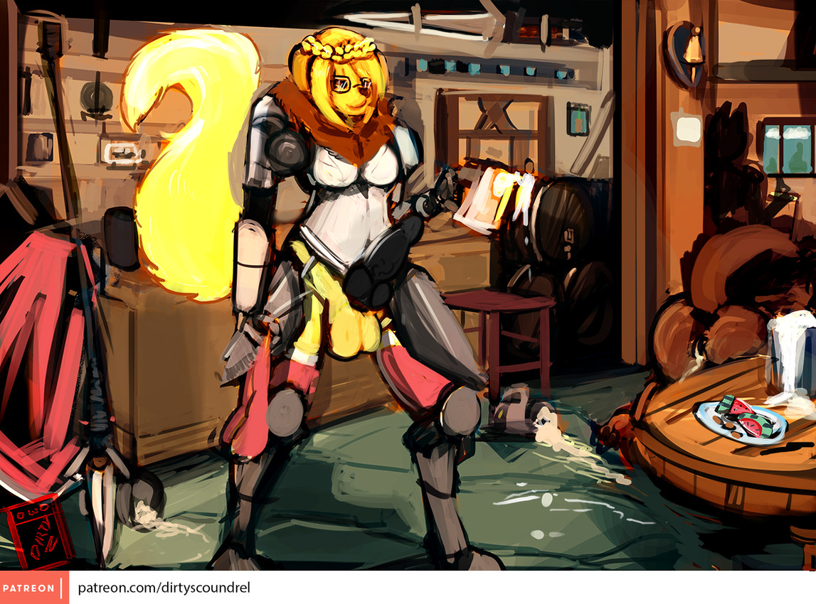 alcohol ambiguous_gender animal_genitalia animal_penis anthro armor balls bar beer beer_mug beverage black_knot black_penis blonde_hair bodily_fluids braided_hair canine_genitalia canine_penis clothing cum cum_inside eyewear faceless_anthro faceless_character fur furniture genital_fluids genitals glasses gynomorph gynomorph_anthro hair holding_clothing holding_object holding_underwear intersex intersex_anthro knight knot knotted_penis melee_weapon messy_fur neck_tuft penis raised_tail red_clothing red_underwear stool sword tail tavern tuft underwear warrior weapon yellow_balls yellow_body yellow_fur dirtyscoundrel cuehors frau_streusel bird_dog canid canine canis domestic_dog golden_retriever hunting_dog mammal retriever 2017 digital_media_(artwork) digital_painting_(artwork) painting_(artwork)