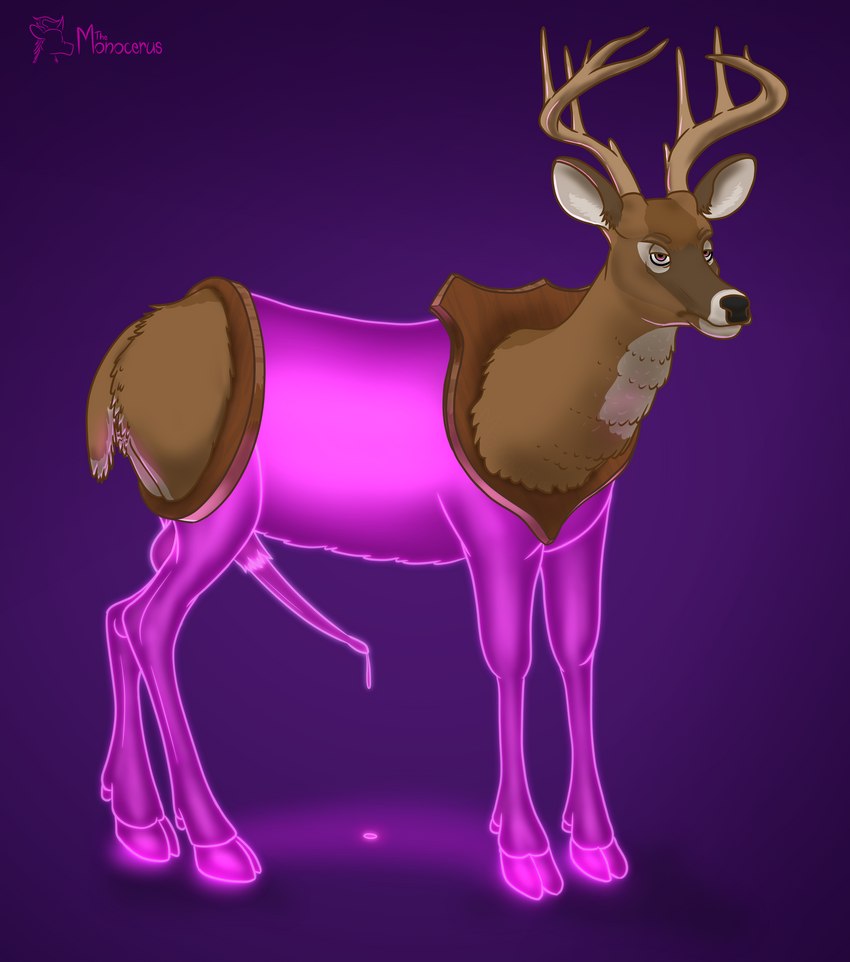 animal_genitalia animal_penis antlers balls black_nose bodily_fluids brown_body brown_eyes brown_fur cervine_genitalia cervine_penis cloven_hooves dripping feral fur fur_markings genital_fluids genitals glowing glowing_balls glowing_body glowing_genitalia glowing_hooves glowing_legs glowing_penis glowing_precum hooves horn leaking_precum looking_at_viewer male markings mounted_trophy on_two_legs penis possessed_inanimate precum precum_drip purple_balls purple_body purple_genitalia purple_penis purple_precum purple_sheath quadruped sheath short_tail simple_background solo tail taxidermy taxidermy_mount translucent translucent_balls translucent_body translucent_genitalia translucent_hooves translucent_legs translucent_penis translucent_precum translucent_sheath unusual_bodily_fluids unusual_genital_fluids unusual_precum wood monocerus animate_inanimate deer mammal absurd_res hi_res