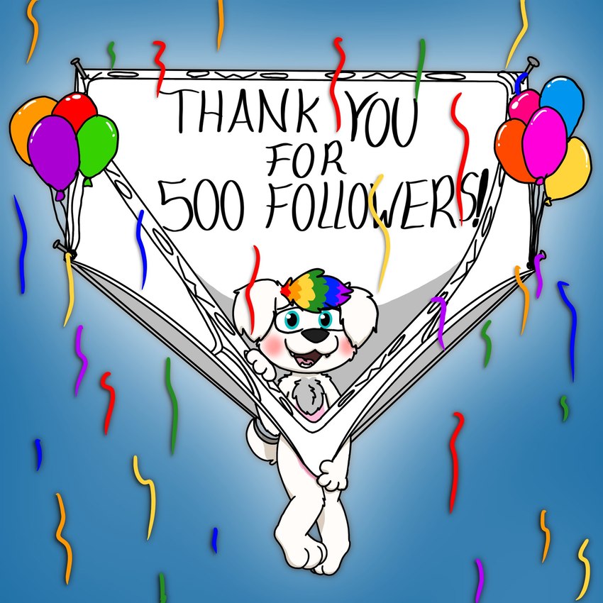 3_toes 4_fingers :3 anthro balloon barefoot black_nose blue_background blue_eyes blush briefs briefs_only celebration chest_tuft clothed clothing clothing_pull confetti embarrassed feet fingers front_view fur gradient_background hair inflatable male multicolored_hair nails oversized_clothing owo rainbow_hair simple_background smile solo stretched_underwear text tighty_whities toes topless tuft underwear underwear_only underwear_pull wedgie white_body white_briefs white_clothing white_fur white_underwear young young_anthro young_male walter_the_mix beagle canid canine canis domestic_dog hunting_dog mammal scent_hound 1:1 english_text hi_res