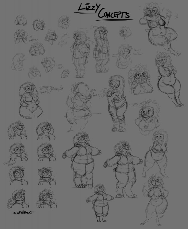 anthro backpack biped bottomwear breasts clothed clothing eyewear feet female feral genitals glasses handbag hindpaw hoodie multiple_poses navel nipples nude open_mouth pants paws plushie pose pussy sitting size_difference slightly_chubby solo standing text tongue topwear wide_hips conditional_dnp sefeiren lizzy_(sefeiren) eulipotyphlan hedgehog lagomorph leporid mammal rabbit concept_art english_text hi_res model_sheet monochrome sketch