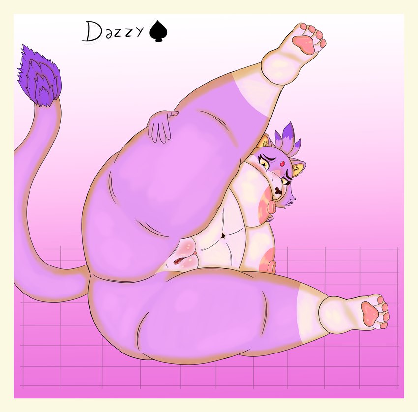 anthro areola belly blush border breasts butt eyeliner female genitals looking_at_viewer makeup navel nipples nude overweight overweight_female pawpads paws presenting presenting_pussy purple_body pussy simple_background solo spread_legs spreading tail yellow_border yellow_eyes dazzlingfoxxo sega sonic_the_hedgehog_(series) blaze_the_cat domestic_cat felid feline felis mammal absurd_res hi_res