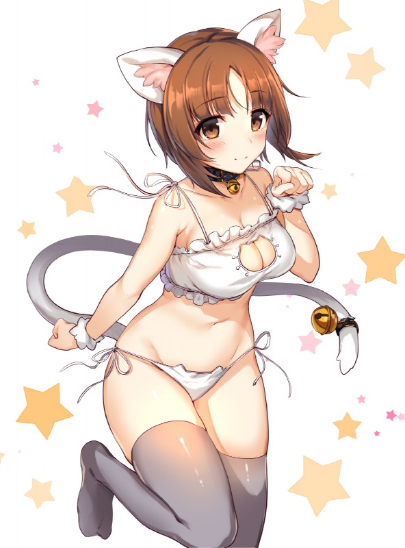 accessory bell bell_collar blush bra breasts brown_eyes brown_hair cat_ear_panties cat_keyhole_bra cat_lingerie cleavage cleavage_cutout clothed clothing collar cutout female furgonomics hair inner_ear_fluff keyhole_bra keyhole_clothing keyhole_underwear lingerie navel panties paw_pose pose side-tie_panties solo tail tail_accessory tail_bell tuft underwear underwear_only ikomochi girls_und_panzer nishizumi_miho animal_humanoid cat_humanoid felid felid_humanoid feline feline_humanoid humanoid mammal mammal_humanoid 2017 hi_res