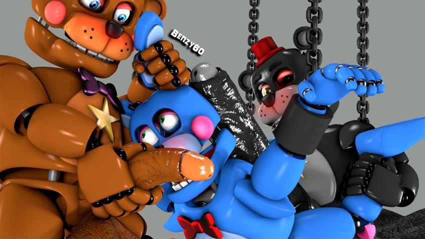 anthro balls bdsm big_balls big_penis bound chain chained cuff_(restraint) genitals grey_background group huge_penis hyper hyper_genitalia hyper_penis male male/male metal_chain penis restraints shackled shackles simple_background trio benzy60 five_nights_at_freddy's freddy_fazbear's_pizzeria_simulator scottgames lefty_(fnaf) rockstar_bonnie_(fnaf) rockstar_freddy_(fnaf) bear lagomorph leporid mammal rabbit 16:9 3d_(artwork) digital_media_(artwork) hi_res signature widescreen