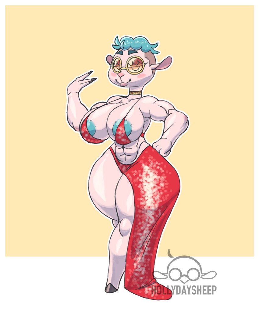 abs anthro areola areola_slip big_breasts breasts clothing dress eyewear female muscular muscular_female nipple_slip nipples solo sunglasses thick_thighs wide_hips hollydaysheep holly_day_(randomnutz) bovid caprine mammal sheep 5:6 absurd_res hi_res