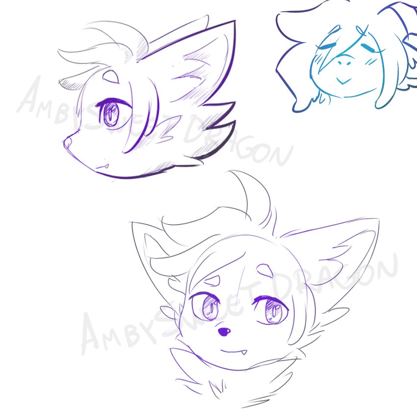 ambiguous_gender anthro eyebrows fangs female group hair kemono looking_at_viewer male practice simple_background teeth trio tuft ambysweetdragon canid canine fox humanoid hybrid mammal 1:1 artist_name digital_drawing_(artwork) digital_media_(artwork) sketch watermark