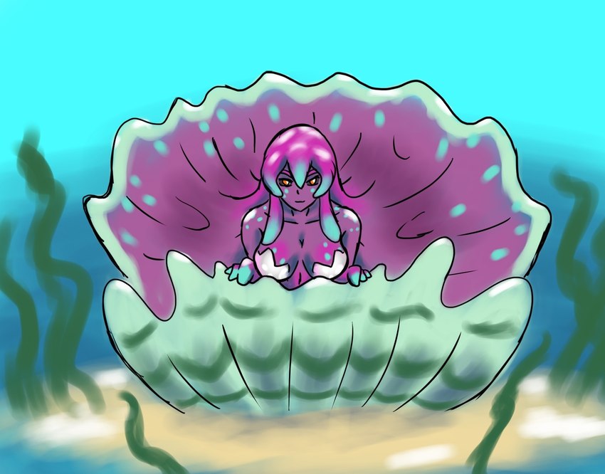 black_sclera breasts female gem looking_at_viewer monster_girl_(genre) pearl_(gem) pseudo_hair purple_body spots underwater water serth animal_humanoid bivalve bivalve_humanoid clam clam_humanoid humanoid marine marine_humanoid mollusk mollusk_humanoid monster