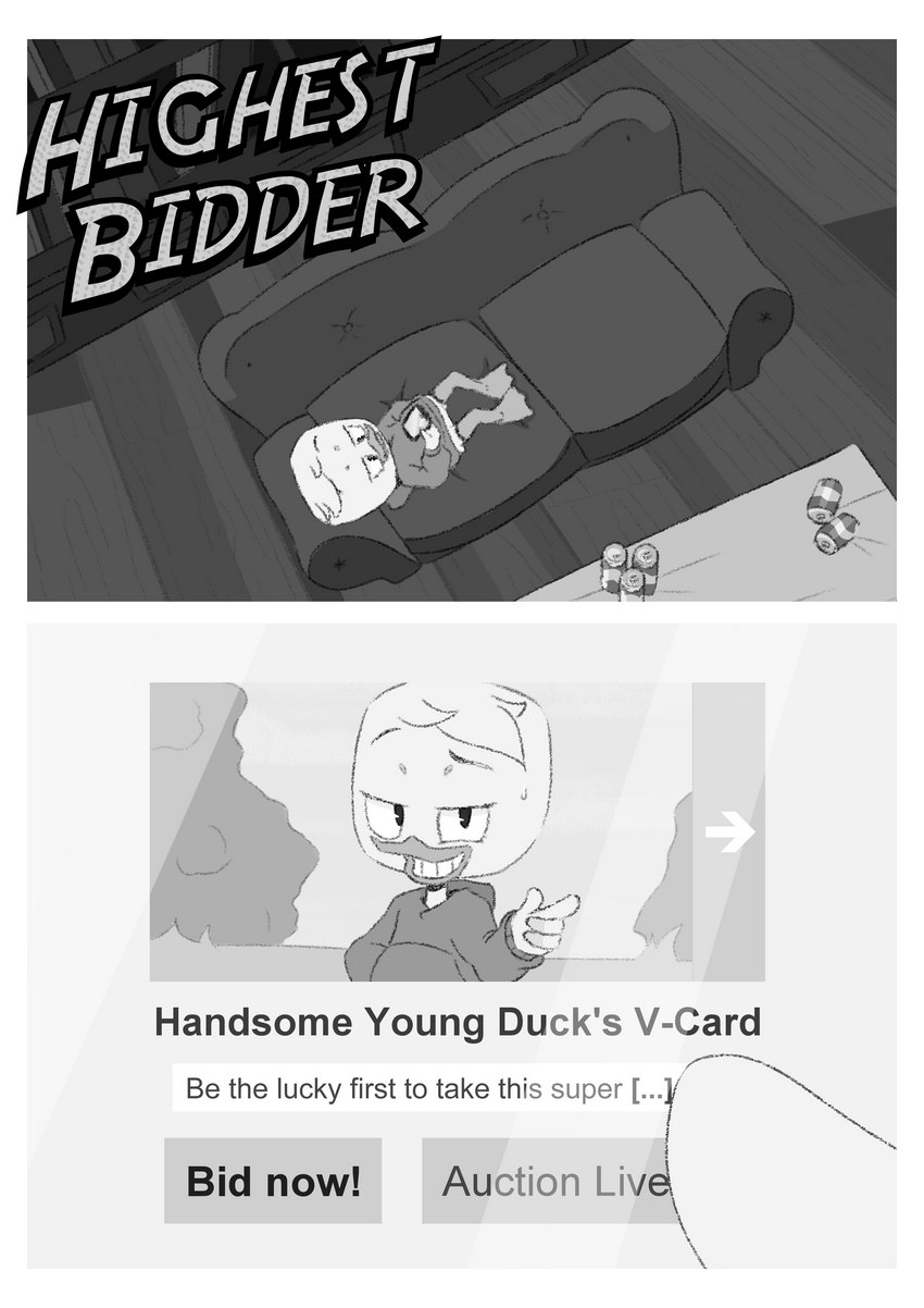 furniture living_room male sofa text threek disney ducktales ducktales_(2017) louie_duck anatid anseriform avian bird duck absurd_res comic english_text hi_res monochrome