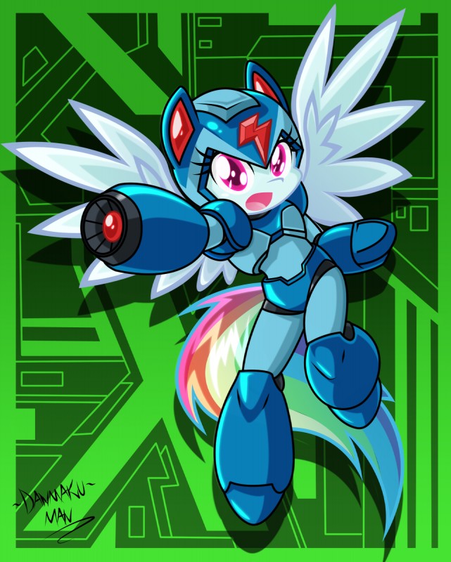 armor blue_body blue_feathers blue_fur feathered_wings feathers female fur gun hair headgear helmet multicolored_hair purple_eyes rainbow_hair ranged_weapon solo weapon wings danmakuman capcom friendship_is_magic hasbro mega_man_(series) mega_man_x_(series) my_little_pony mythology mega_man_(character) mega_man_x_(character) rainbow_dash_(mlp) equid equine humanoid mammal mythological_creature mythological_equine pegasus 2014 crossover hi_res