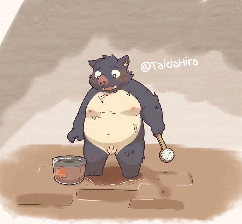 anthro balls belly blush genitals male nipples overweight penis solo young young_anthro young_male taidahira gin_(chunkyboardad) mammal suid suina sus_(pig) wild_boar 2022 hi_res