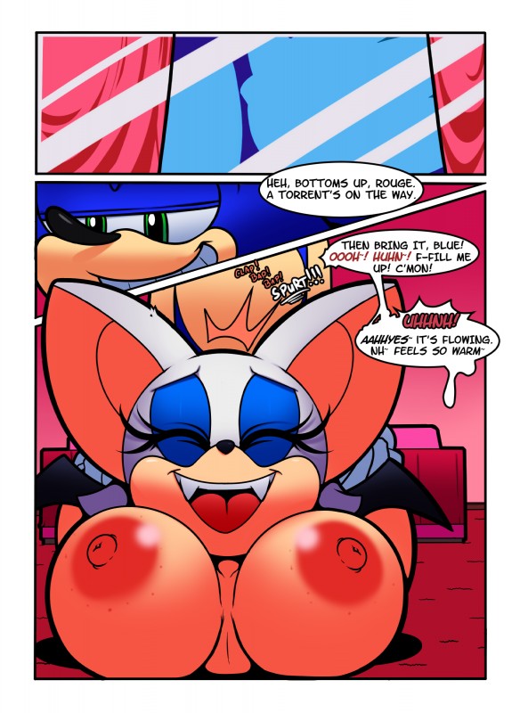 anthro big_breasts breasts duo fangs female huge_breasts male membrane_(anatomy) membranous_wings nipples onomatopoeia smile sound_effects teeth text tongue wings cloudz superbunnygt sega sonic_the_hedgehog_(series) rouge_the_bat sonic_the_hedgehog bat eulipotyphlan hedgehog mammal absurd_res comic english_text hi_res