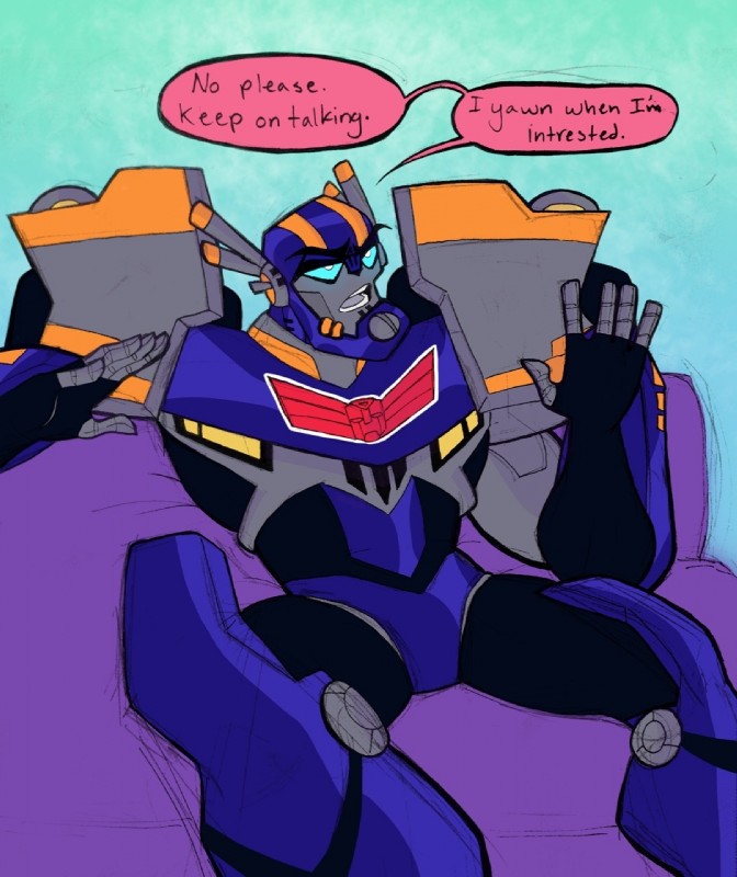 autobot blue_eyes dialogue fingers furniture humor machine male not_furry open_mouth sarcastic simple_background sitting sofa solo teeth text pastelpaperplanes cartoon_network hasbro takara_tomy transformers transformers:_animated_(2007) sentinel_prime cybertronian humanoid living_machine robot digital_media_(artwork) english_text hi_res