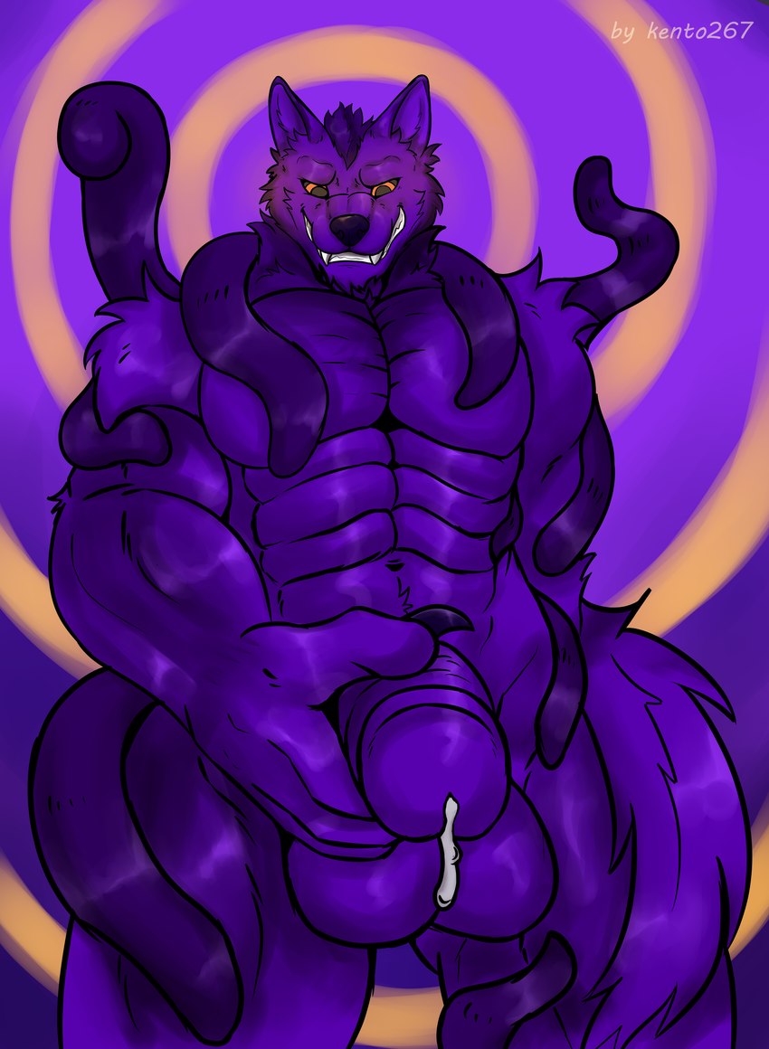 5_fingers anthro balls bodily_fluids claws fingers foreskin front_view fur genital_fluids genitals glowing glowing_eyes grin humanoid_genitalia humanoid_penis hypnosis hypnotizing_viewer latex male mind_control muscular muscular_anthro muscular_male nude penis penis_towards_viewer precum presenting presenting_penis purple_body ringed_eyes smile smiling_at_viewer solo spiral tentacles yellow_eyes kento267 mythology kastral canid canine canis goo_creature mammal mythological_canine mythological_creature werecanid werecanine werecreature werewolf wolf absurd_res hi_res