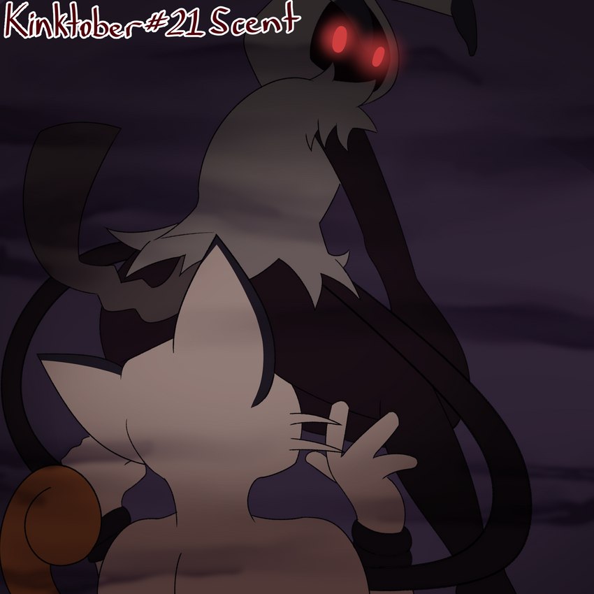 ambiguous_gender anthro bound duo facesitting forced implied_musk musk scentplay sitting_on_another cybeeyoru kinktober nintendo pokemon generation_1_pokemon generation_7_pokemon ghost meowth mimikyu pokemon_(species) spirit 1:1 hi_res