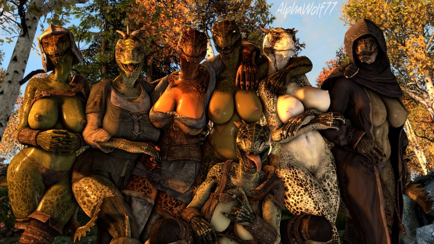 anthro breasts clothed clothing curvy_figure female female/female female_anthro female_focus group harem looking_at_viewer magic_user medieval medieval_armor medieval_clothing medieval_fantasy medieval_style meeting npc nude panties panties_only partially_clothed scales seductive smile smiling_at_viewer tongue tongue_out topless underwear underwear_only voluptuous voluptuous_anthro voluptuous_female alphawolf77 bethesda_game_studios microsoft skyrim the_elder_scrolls deeja from-deepest-fathoms keerava shahvee takes-in-light wujeeta argonian lizard reptile scalie 16:9 3d_(artwork) 4k absurd_res digital_media_(artwork) hi_res source_filmmaker_(artwork) widescreen