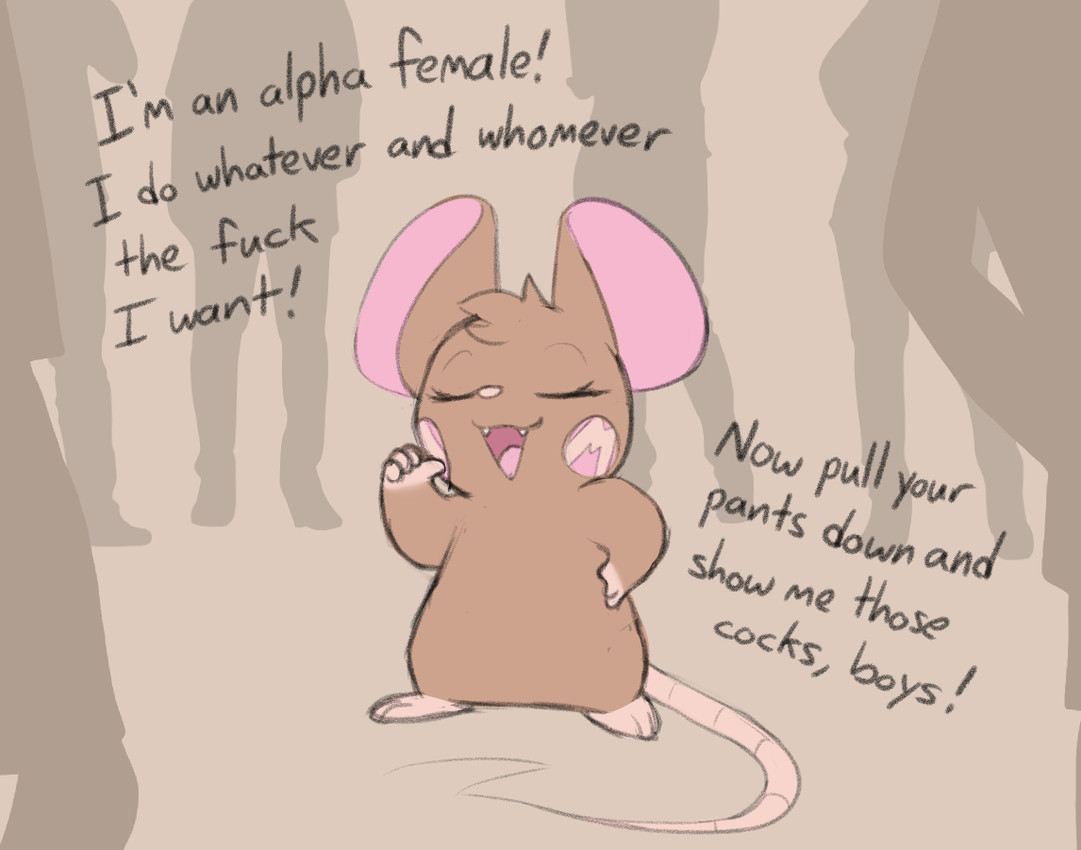 big_ears brown_body brown_fur confident dirty_talk dominant dominant_female fangs female fur group humor long_tail mouse_tail silhouette size_difference solo_focus tail talking_to_male_viewer teeth milachu92 milachu house_mouse mammal mouse murid murine rodent meme