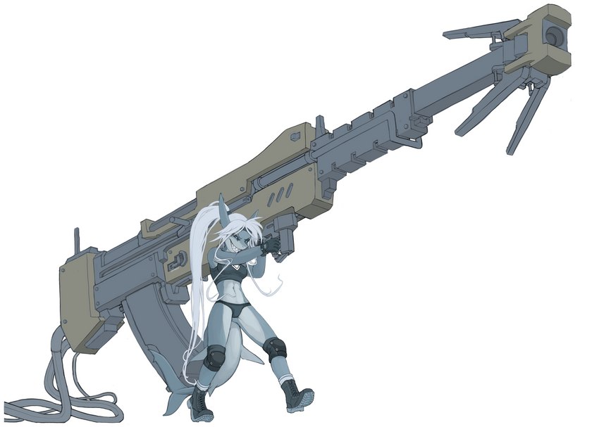 anthro bfg breasts female gun holding_gun holding_object holding_ranged_weapon holding_weapon midriff navel non-mammal_breasts ranged_weapon solo weapon foxmode fish marine shark 2020 digital_media_(artwork) hi_res