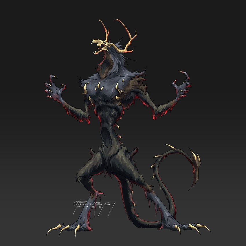 antlers bone claws demonic horn male roaring skull skull_head solo tail poweredbygif american_mythology indigenous_north_american_mythology mythology north_american_mythology fey hybrid monster wendigo 1:1 2022 absurd_res digital_media_(artwork) hi_res