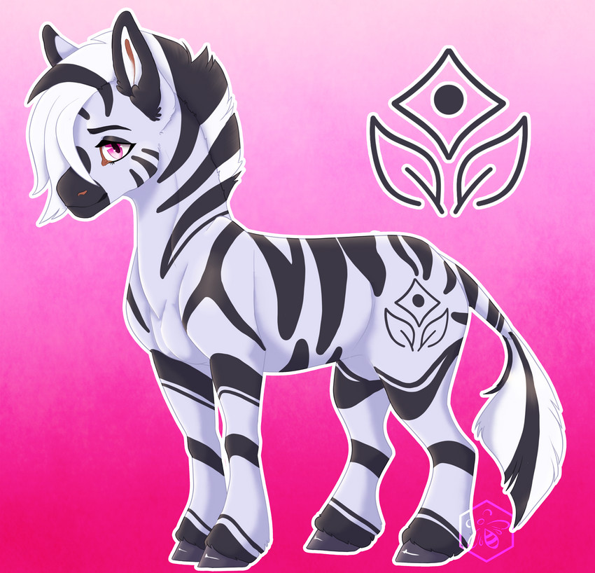 black_body feral male mane pink_eyes solo stripes tattoo white_body bumblewish_(artist) hasbro my_little_pony moyo_(bumblewish) equid equine mammal zebra absurd_res hi_res