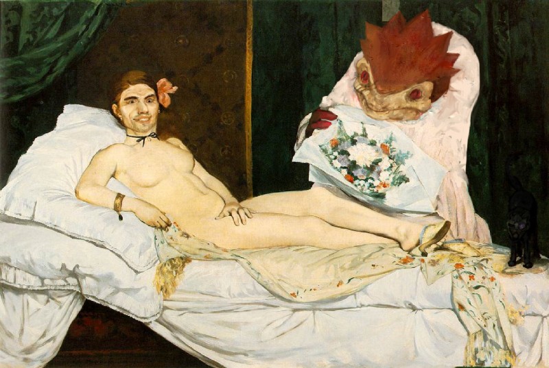 anthro duo female flower male nude parody plant what what_has_science_done edouard_manet third-party_edit bioware electronic_arts mass_effect olympia_(edouard_manet) commander_shepard garrus_vakarian urdnot_wrex alien human krogan mammal turian 1863 19th_century ancient_art inspired_by_formal_art traditional_media_(artwork)