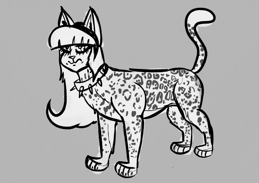 alternative_fashion collar feral goth spikes spots widdlywham mythology widdly felid feline leopard mammal mythological_creature mythological_sphinx pantherine hi_res monochrome sketch