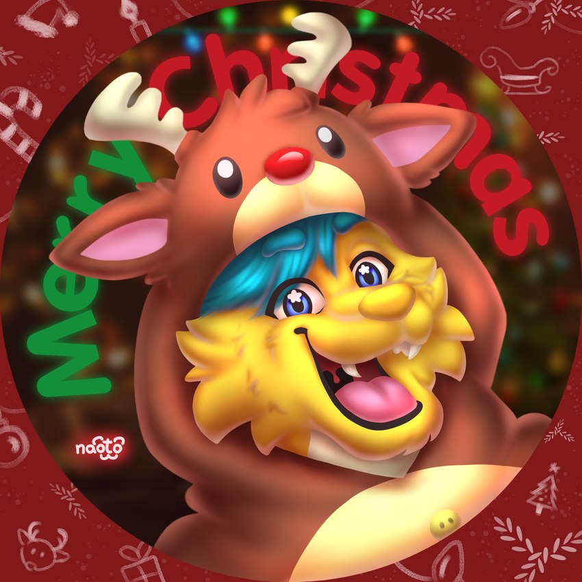 anthro clothing happy holidays kigurumi male onesie smile solo star naoto christmas canid canine canis deer domestic_cat felid feline felis hybrid mammal new_world_deer reindeer wolf 1:1 absurd_res hi_res icon