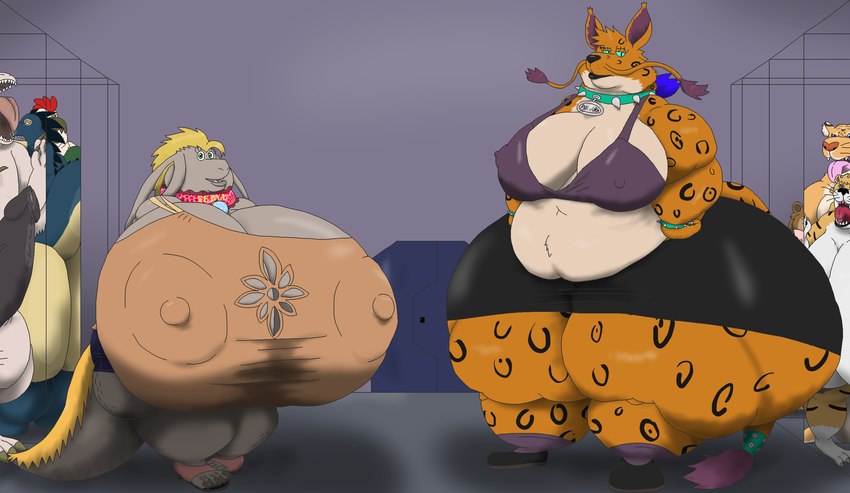 anthro background_sex big_breasts breasts clothed clothing duo female group huge_breasts huge_hips hyper hyper_breasts hyper_hips laboratory male male/female overweight overweight_female sex wide_hips alythewolfcat final_fantasy square_enix beryl_(draco_mightyena) pandora_(draco_mightyena) coeurl nu_mou hi_res