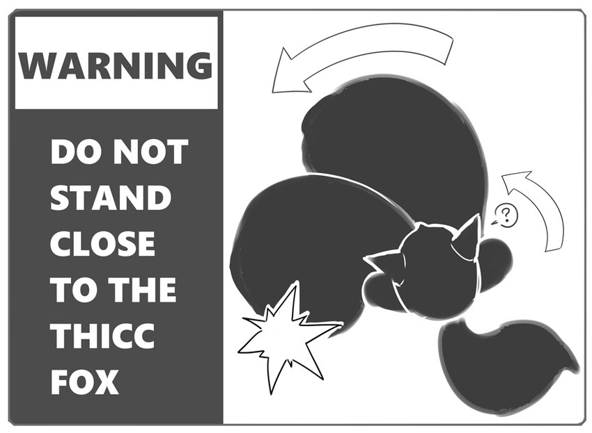 big_breasts breasts directional_arrow female high-angle_view huge_breasts hyper hyper_breasts question_mark sign silhouette simple_background solo tail text warning_sign white_background futon_(artist) animal_humanoid canid canid_humanoid canine canine_humanoid fox_humanoid humanoid mammal mammal_humanoid english_text