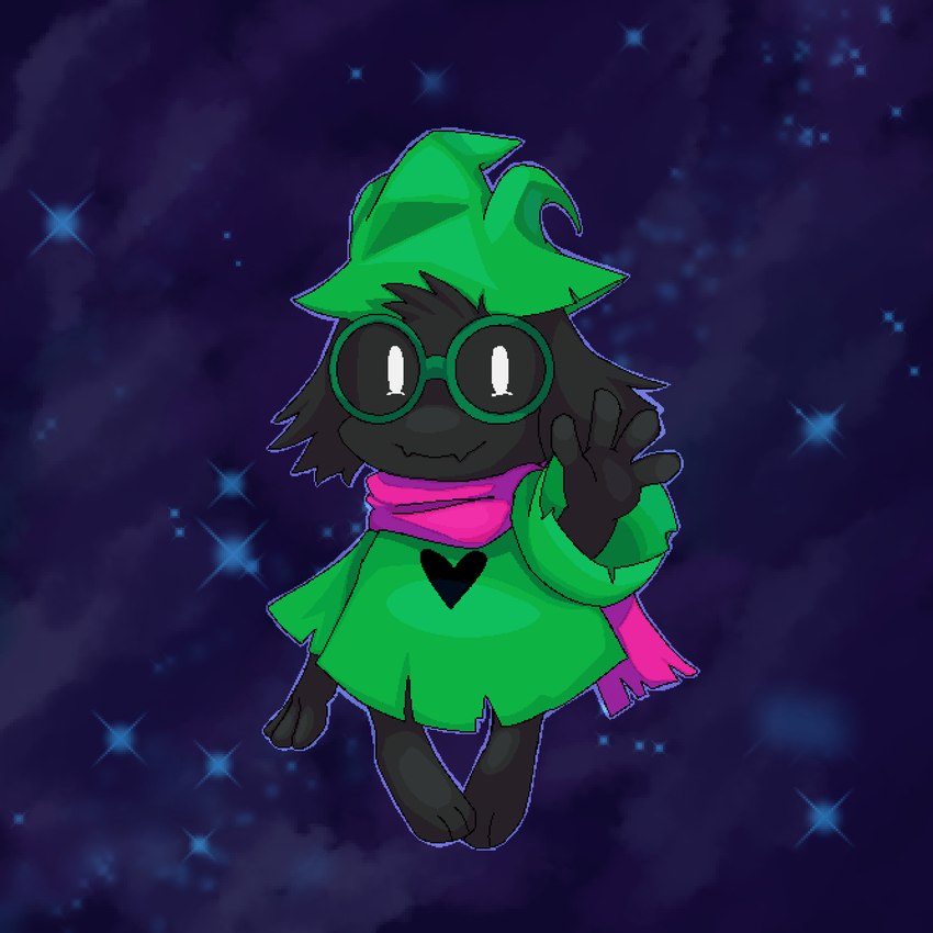 anthro black_body black_fur clothed clothing eyewear fingers fur glasses horn looking_at_viewer male solo white_eyes whlelly deltarune undertale_(series) ralsei bovid caprine goat mammal 1:1 2024 digital_media_(artwork) hi_res pixel_(artwork)