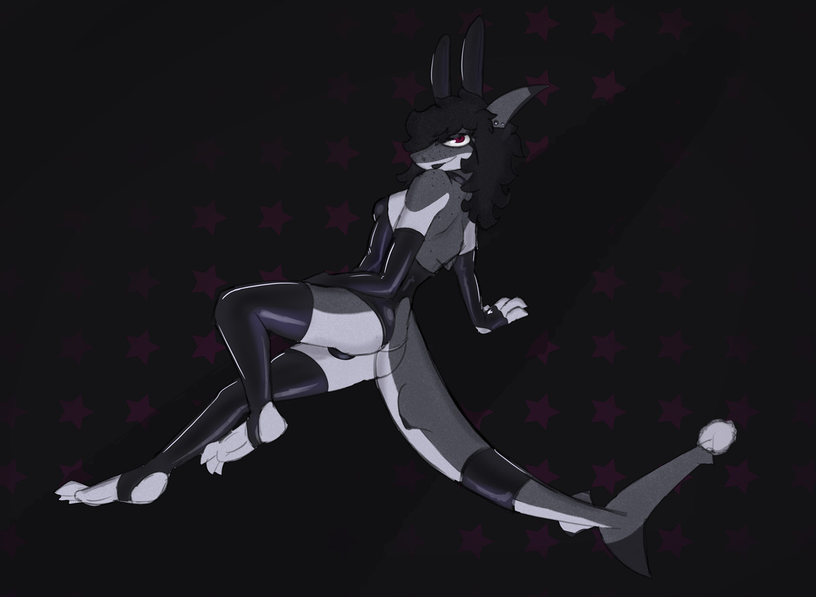 anthro arm_warmers armwear breasts bunny_costume claws clothing costume ear_piercing feet fin furgonomics gloves grey_body gynomorph hair handwear holidays intersex latex latex_clothing latex_gloves latex_handwear latex_legwear legwear long_hair looking_at_viewer piercing solo tail tail_clothing white_body serkeira easter serkeira_(serkeira) blacktip_shark carcharhinus fish marine requiem_shark shark absurd_res hi_res