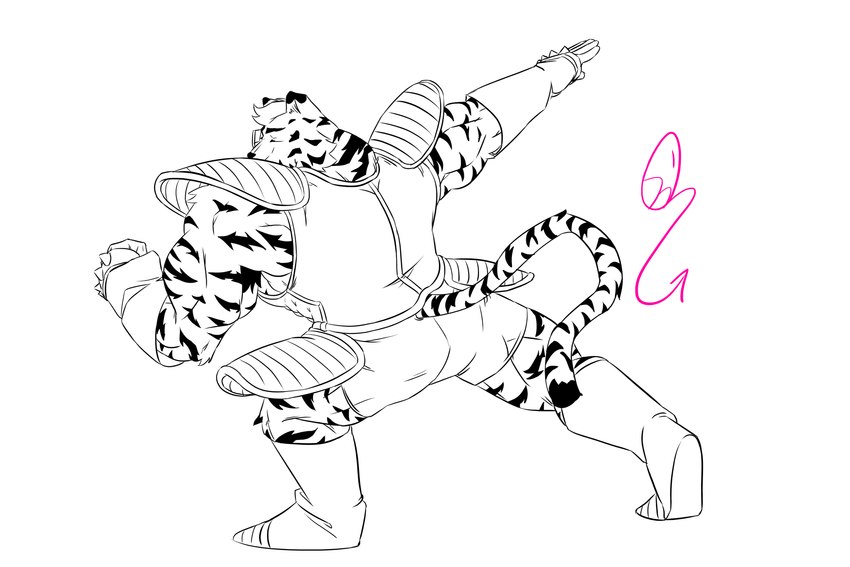 animal_print anthro armor boots clothing footwear male muscular muscular_anthro muscular_male pose posing_for_picture shoes solo tiger_print ojisan_mopy arknights dragon_ball hypergryph studio_montagne mountain_(arknights) felid mammal pantherine tiger 3:2 hi_res sketch