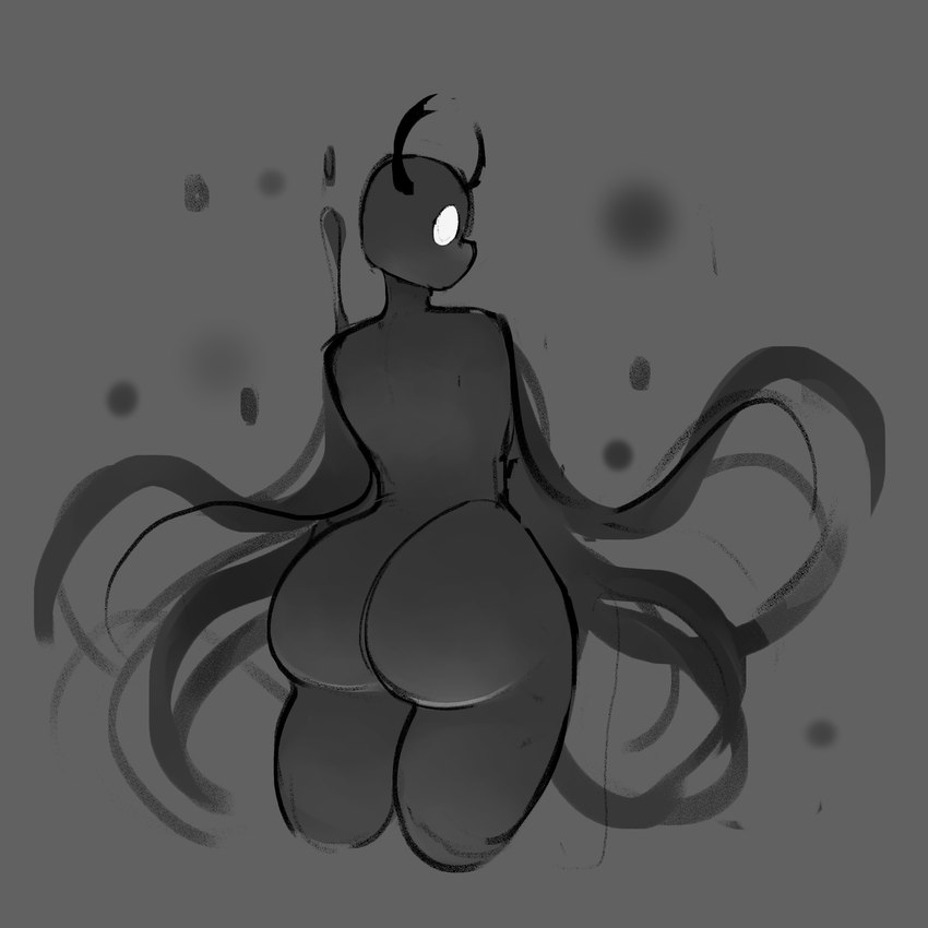 ambiguous_gender anthro big_butt butt darkness floating glowing glowing_eyes horn looking_back particles small_waist solo tendrils wide_hips i_will_dance_only_if_the_beat_is_funky hollow_knight team_cherry shade_(hollow_knight) void_(hollow_knight) 1:1 absurd_res hi_res