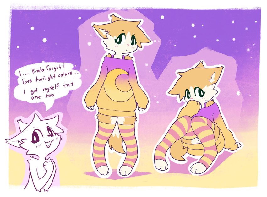 anthro dialogue fur multicolored_body multicolored_fur open_mouth open_smile sitting smile solo speech_bubble standing text two_tone_body two_tone_fur white_body white_fur yellow_body yellow_fur rolo_stuff rolo_(rolo_stuff) domestic_cat felid feline felis mammal 2021 digital_drawing_(artwork) digital_media_(artwork) english_text hi_res